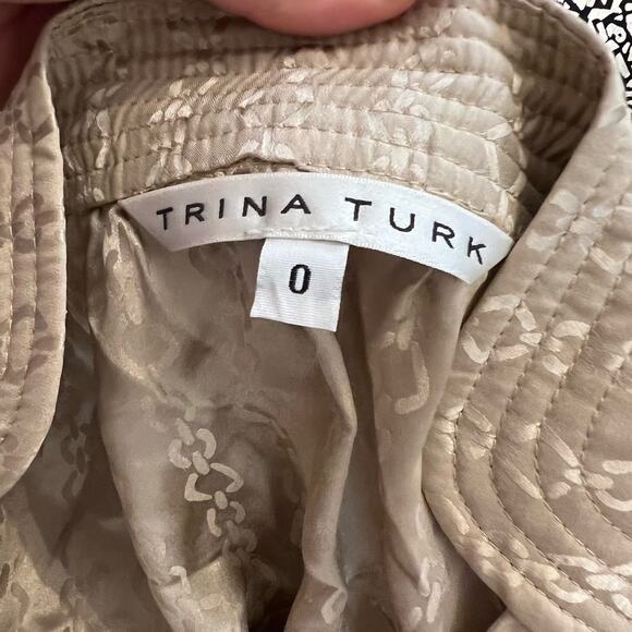 Trina Turk Champagne Silk Chain Faux Wrap Long Sleeve Dress, 0 - Picture 9 of 10